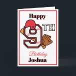 Baseball theme Happy 9th Sport Birthday Greeting Card<br><div class="desc">This ninth birthday card features fully customizable text inside-and-out. Baseball themes abound with helmet,  ball numerals,  and glove. The sporty numerals are too fun. Design features bursts of red that pop against the white background. This card is ready for your customization. Other numerals are available in my store.</div>