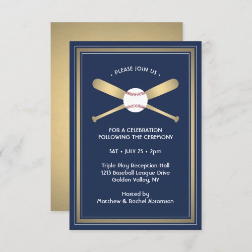 Baseball Theme Reception  Party Details Navy Gold Enclosure Card