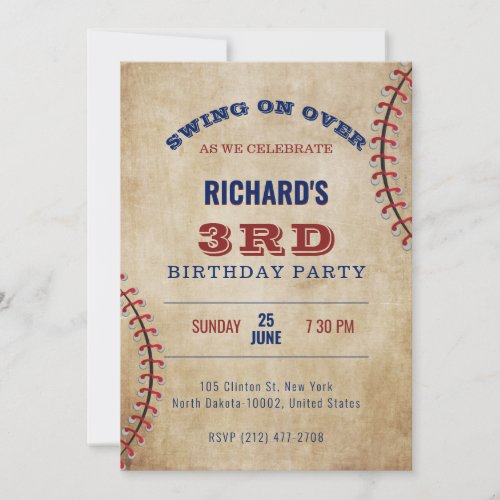 Baseball Theme Sports Birthday  Invitation