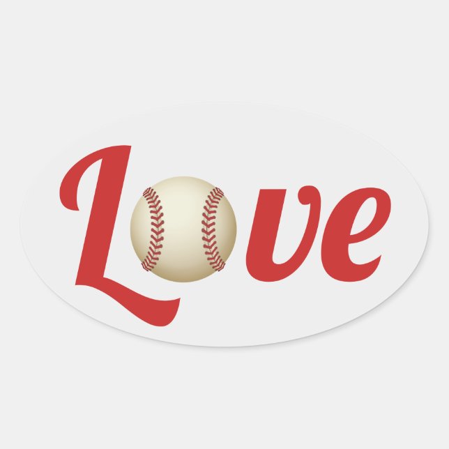 Baseball Theme Sports Love Wedding Favor Oval Sticker (Front)