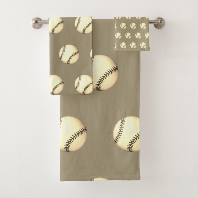Baseball Theme Taupe Bath Towel Set (Insitu)