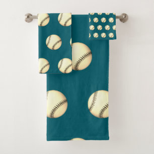 Baseball Theme Teal Bath Towel Set