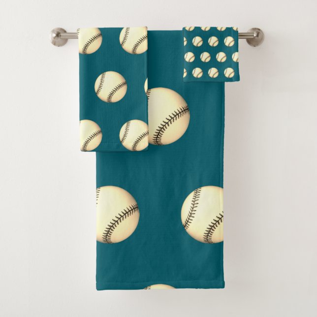 Baseball Theme Teal  Bath Towel Set (Insitu)