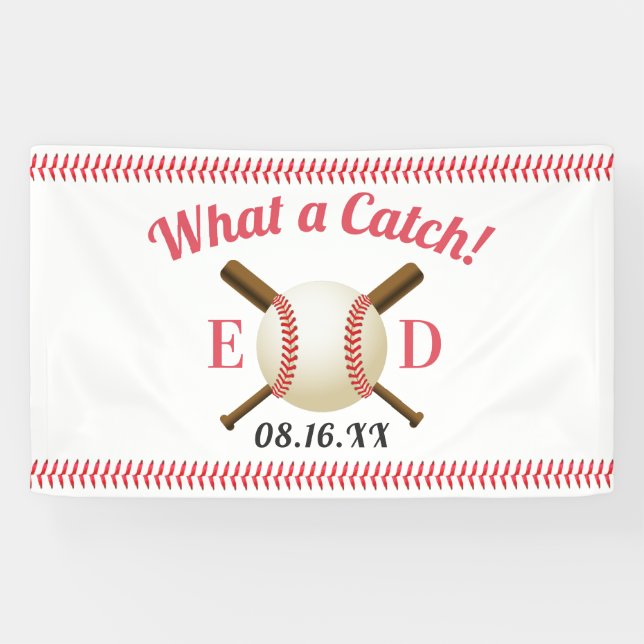 Baseball Theme What a Catch Wedding Welcome Banner (Horizontal)