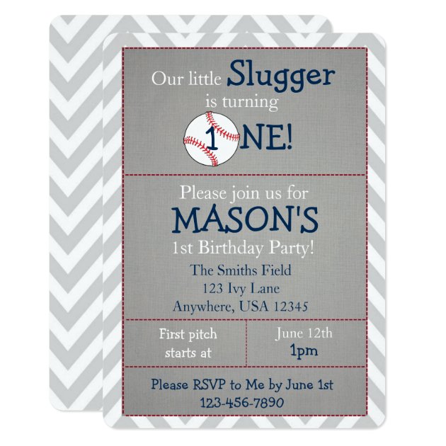 Baseball Themed 1st Birthday Party Invitation