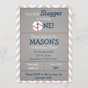 Baseball Themed 1st Birthday Party Invitation