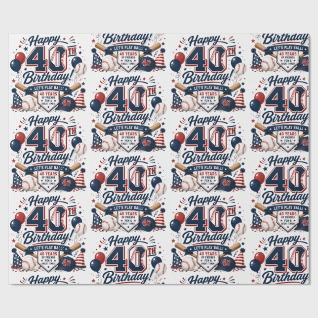  Baseball-themed 40th birthday Wrapping Paper (Flat)