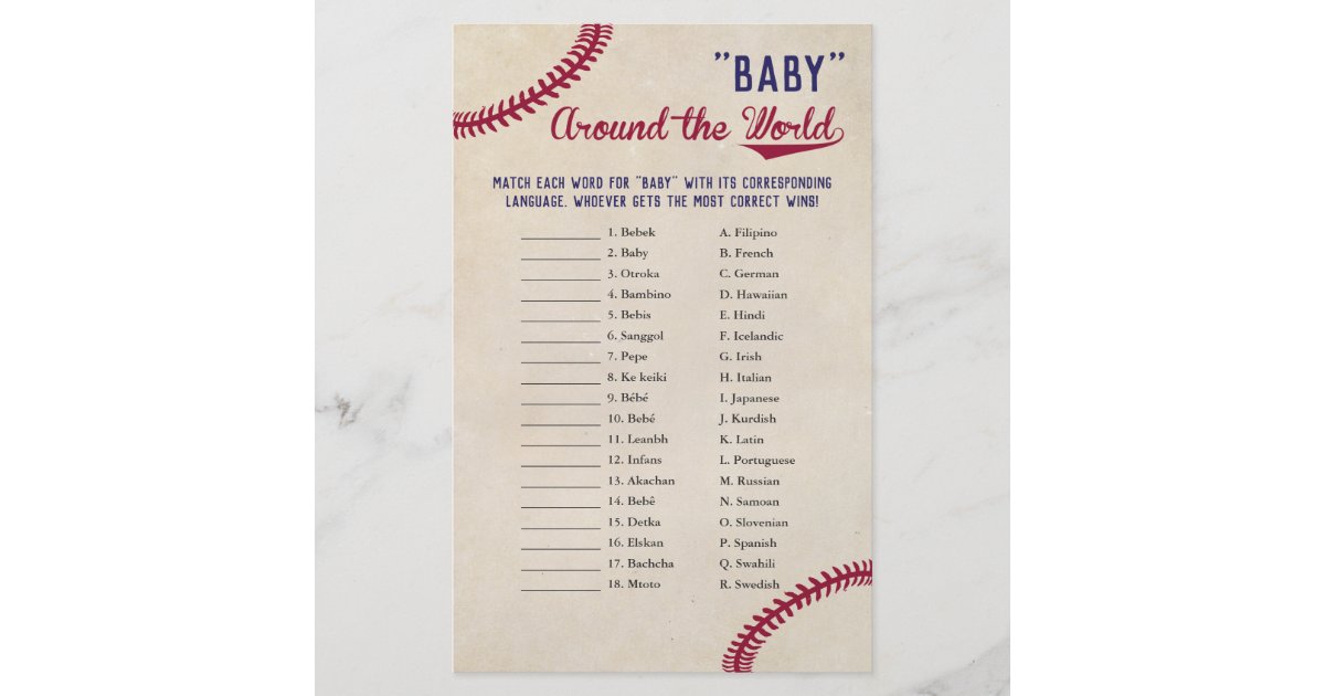 Baseball Themed Baby Around The World Translation Flyer Zazzle Com