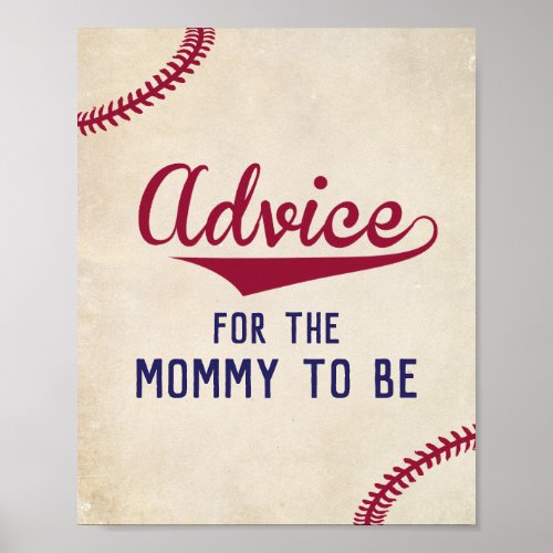 Baseball Themed Baby Shower Advice for Mommy Sign