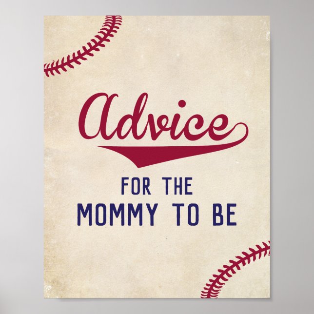 Baseball Themed Baby Shower Advice for Mommy Sign (Front)