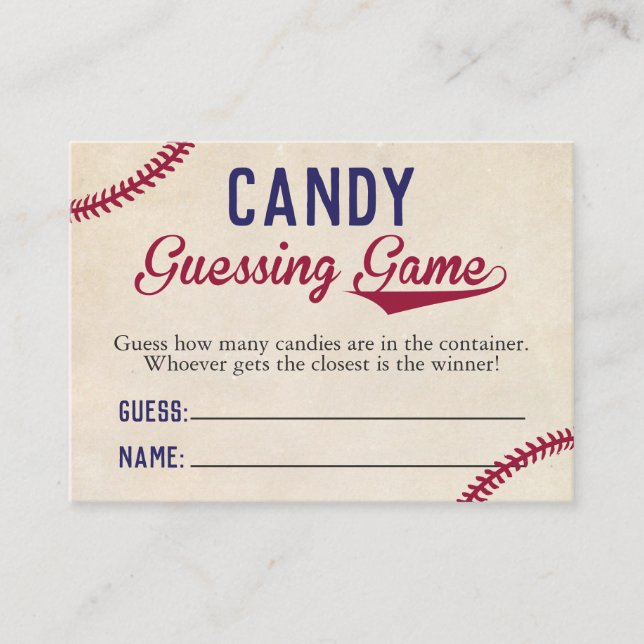 Baseball Themed Baby Shower Candy Guessing Game Business Card (Front)