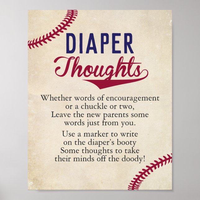 Baseball Themed Baby Shower Diaper Thoughts Sign (Front)