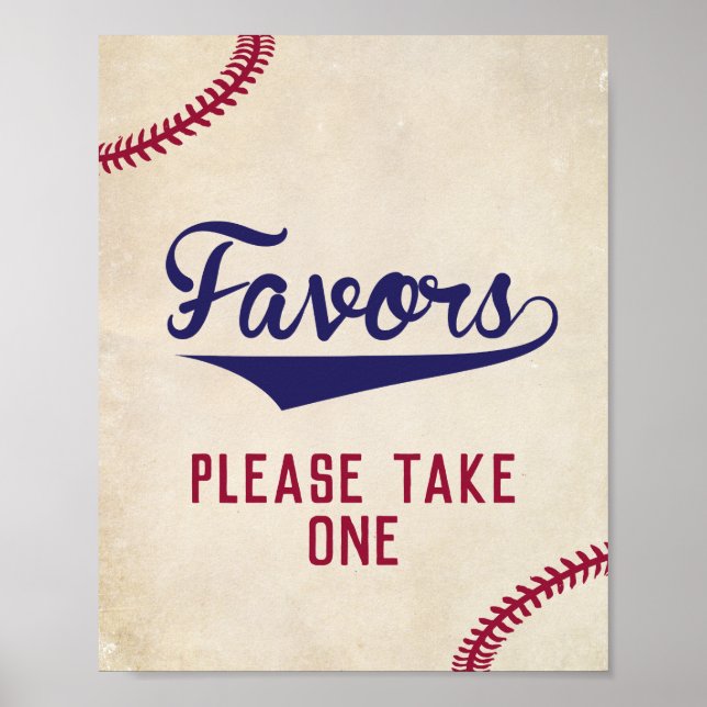 Baseball Themed Baby Shower Favors Take One Sign (Front)