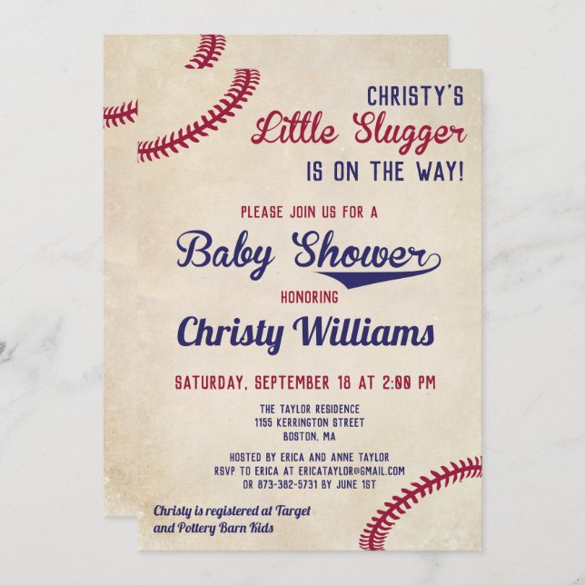 Baseball Themed Baby Shower Invitation Cards (Front/Back)