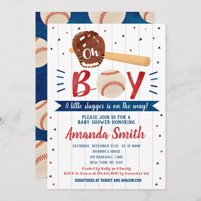 Baseball themed Baby Shower Invitations (Front/Back)