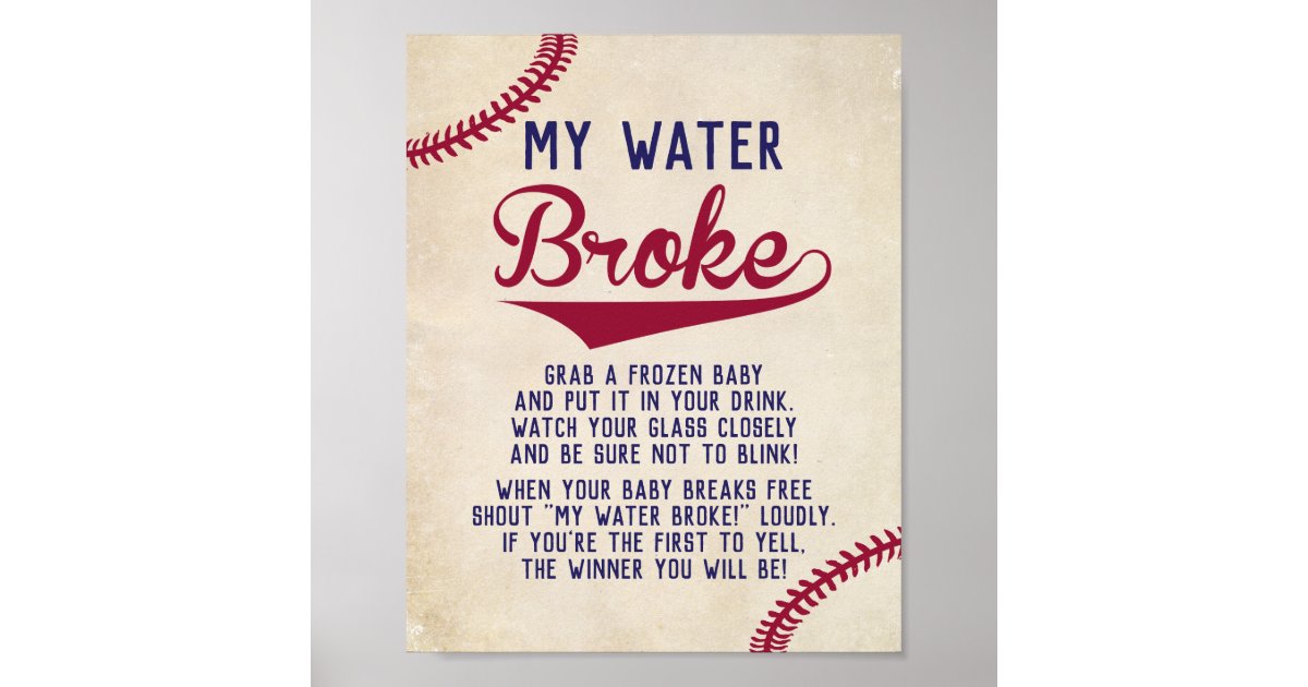 Baseball Themed Baby Shower My Water Broke Game Poster Zazzle Com