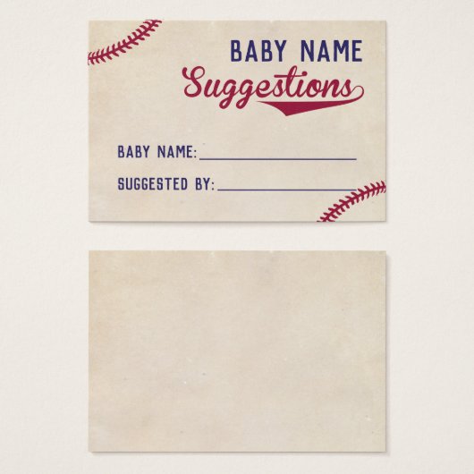 Baseball Themed Baby Shower Name Suggestion Cards (Front & Back)