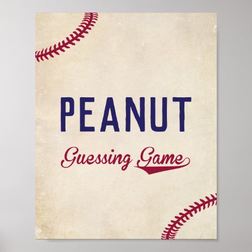 Baseball Themed Baby Shower Peanut Guess Game Sign