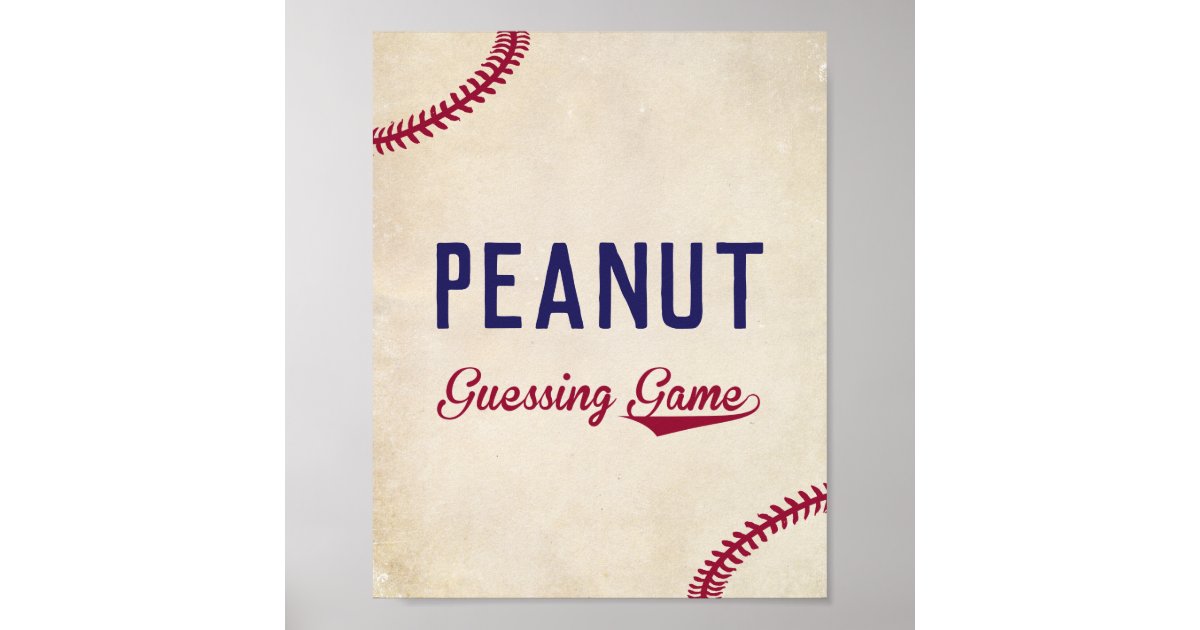 Baseball Themed Baby Shower Peanut Guess Game Sign Zazzle Com