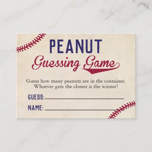 Baseball Themed Baby Shower Peanut Guessing Game Business Card