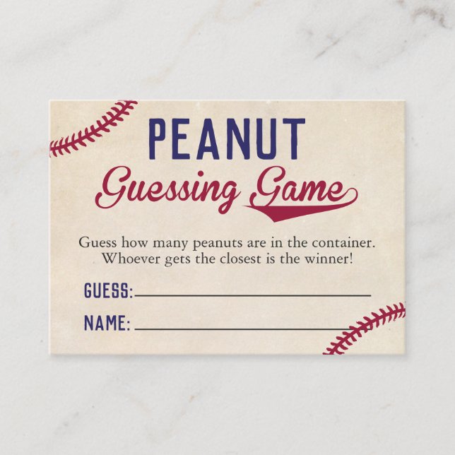 Baseball Themed Baby Shower Peanut Guessing Game Business Card (Front)