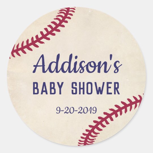 Baseball Themed Baby Shower Stickers Circle Classic Round Sticker