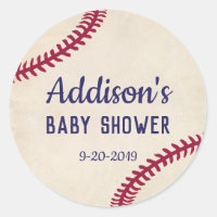 Baseball Themed Baby Shower Stickers, Circle Classic Round Sticker