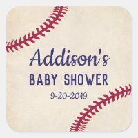 Baseball Themed Baby Shower Stickers, Square Square Sticker