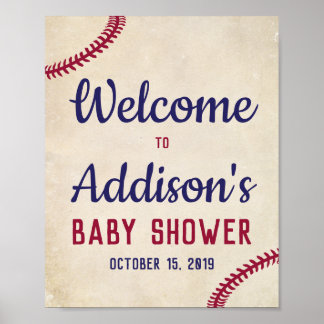 Baseball Themed Baby Shower Welcome Sign Poster