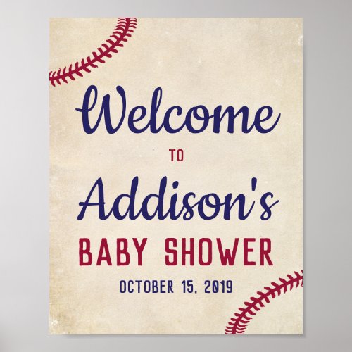 Baseball Themed Baby Shower Welcome Sign Poster