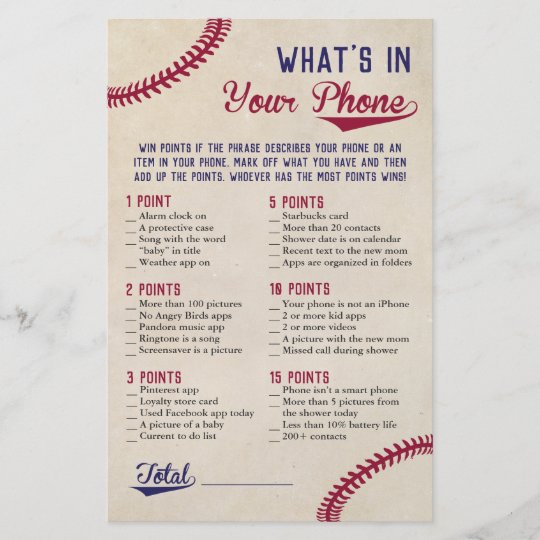 Baseball Themed Baby Shower What S In Your Phone Flyer Zazzle Com