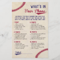 Baseball Themed Baby Shower What's in Your Phone