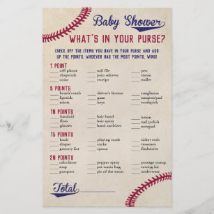 Baseball Themed Baby Shower What's in Your Purse Flyer