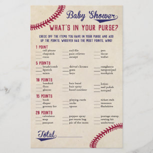 Baseball Themed Baby Shower What's in Your Purse Flyer