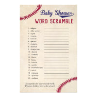 Baseball Themed Baby Shower Word Scramble Game Flyer