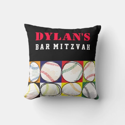 Baseball Themed Bar Mitzvah Sign_In Memory Board C Throw Pillow