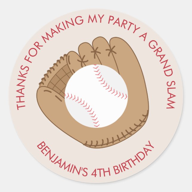 Baseball Themed Birthday Party Classic Round Sticker (Front)