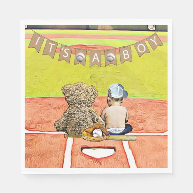 Baseball Themed Boy's Baby Shower Napkins (Front)