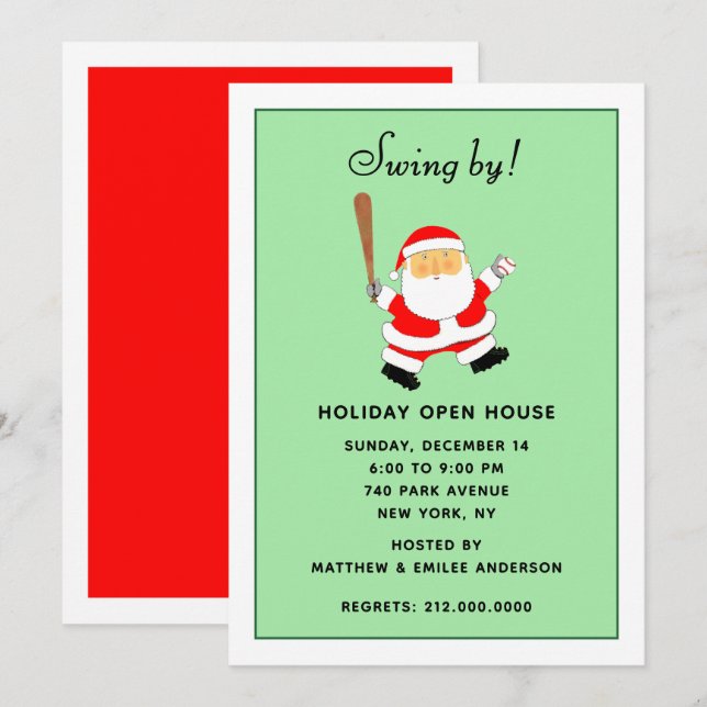 Baseball Themed Christmas Holiday Party Invitation (Front/Back)