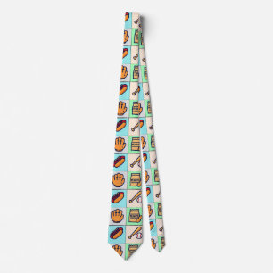 Baseball themed drawing cube neck tie
