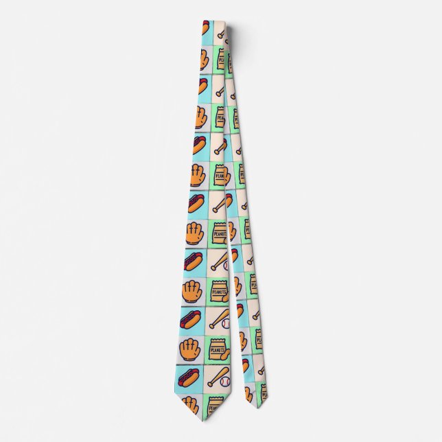 Baseball themed drawing cube neck tie (Front)
