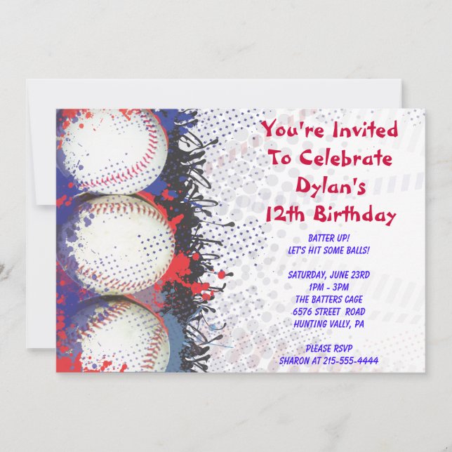 Baseball Themed Invitation Happy Birthday Party (Front)