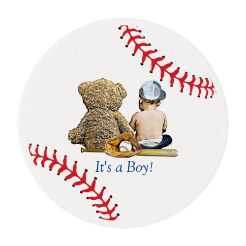 Baseball themed Its a Boy Baby Shower Cupcake  Edible Frosting Rounds