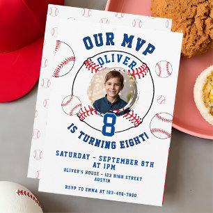 Baseball Themed Kids Birthday Photo Invitation