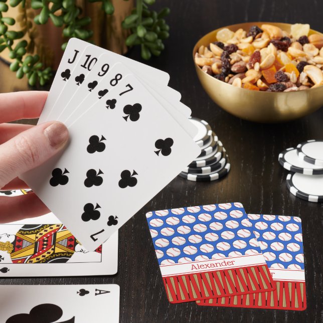 Baseball themed pattern custom name poker cards (In Situ)