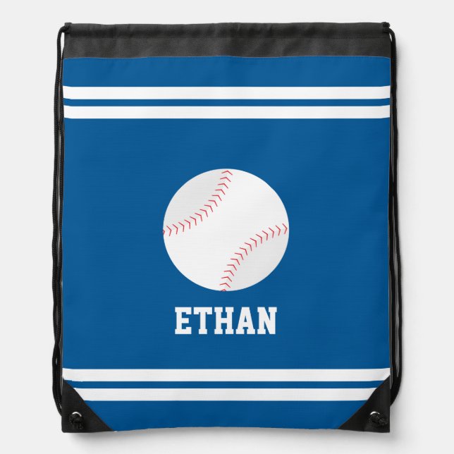 Baseball Themed Personalized Kids Drawstring Bag (Front)