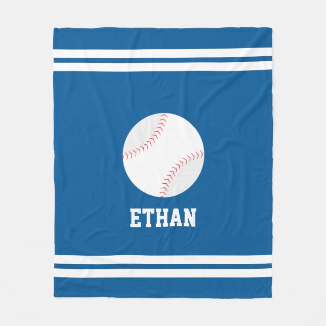 Baseball Themed Personalized Kids Fleece Blanket (Front)