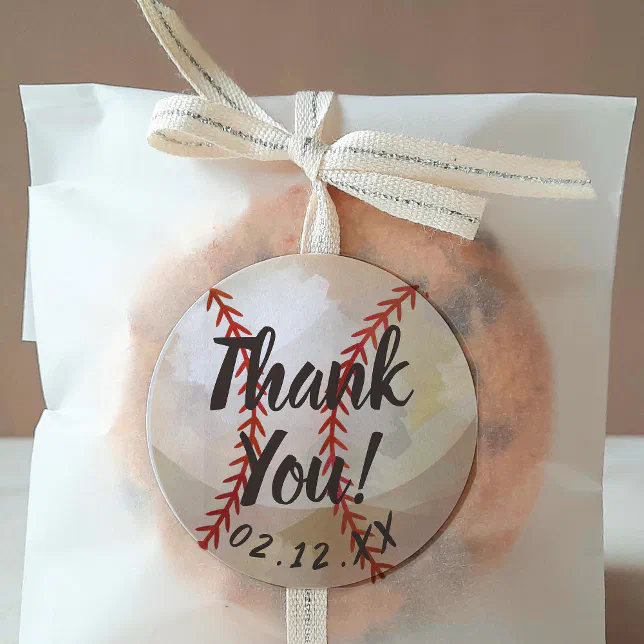 Baseball Themed Thank You Classic Round Sticker | Zazzle