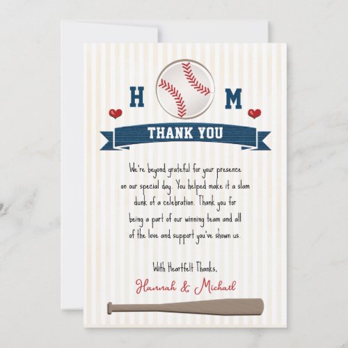 Baseball Themed Wedding Photo Thank You Card