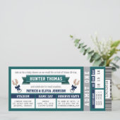Baseball Ticket Baby Shower, Blue, Green Invitation (Standing Front)